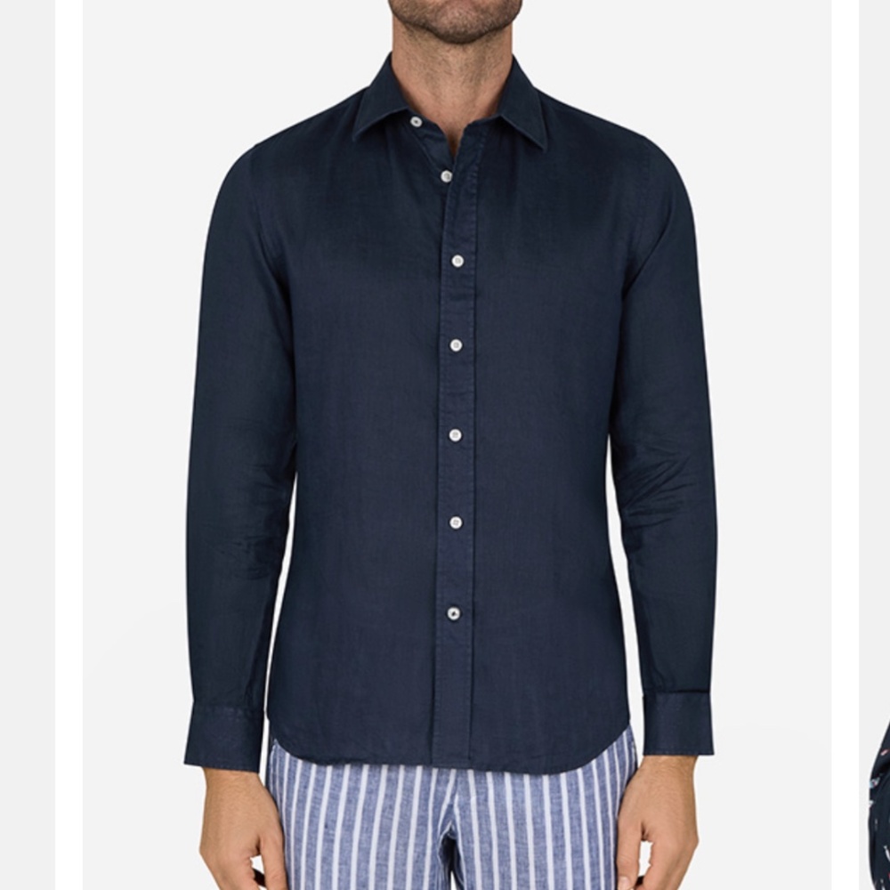 Ganesh Sz XXL Navy Blue Linen Button Down Shirt